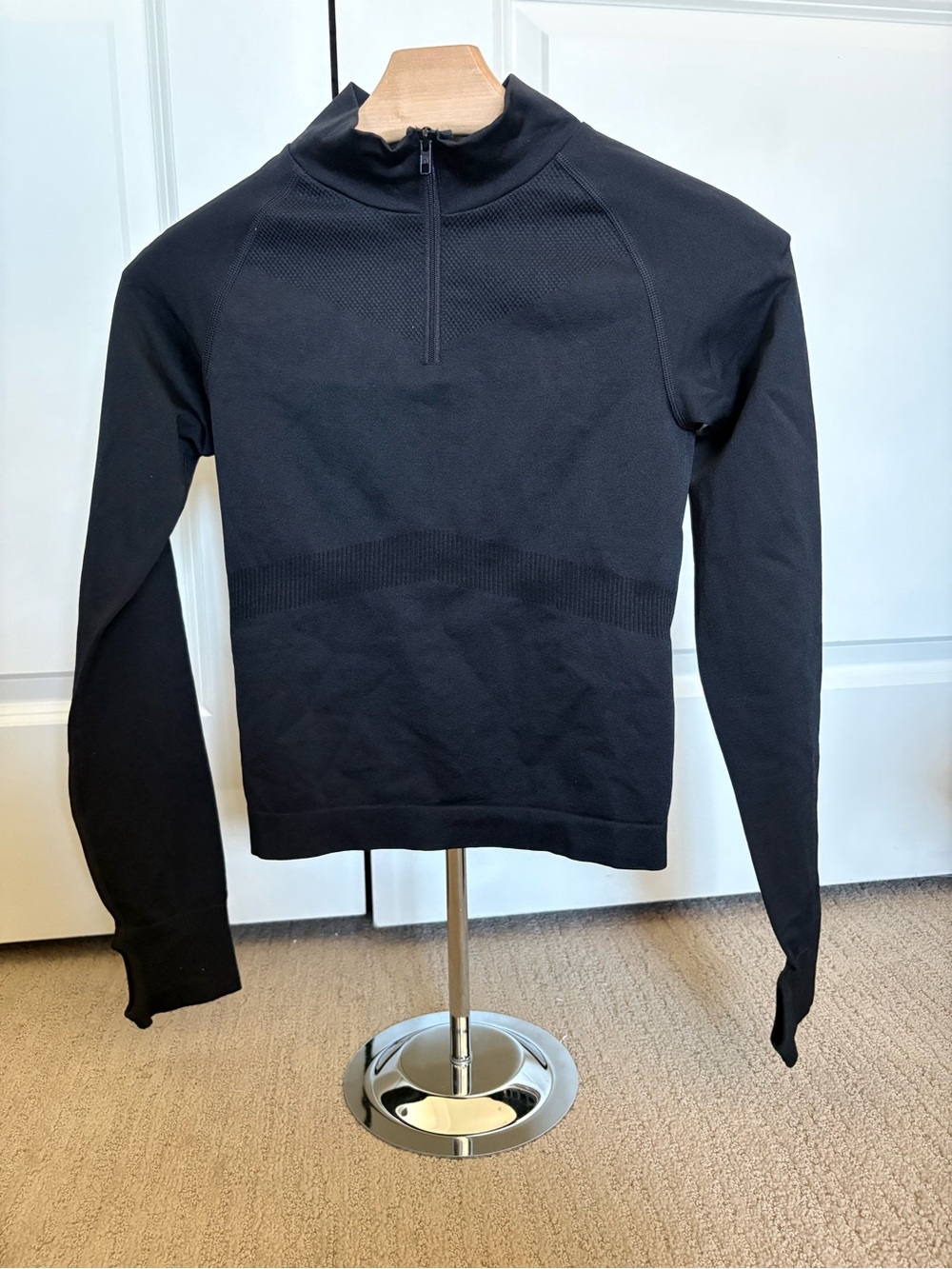 Victoria's Secret Black Half-Zip Long Sleeve Crop Top